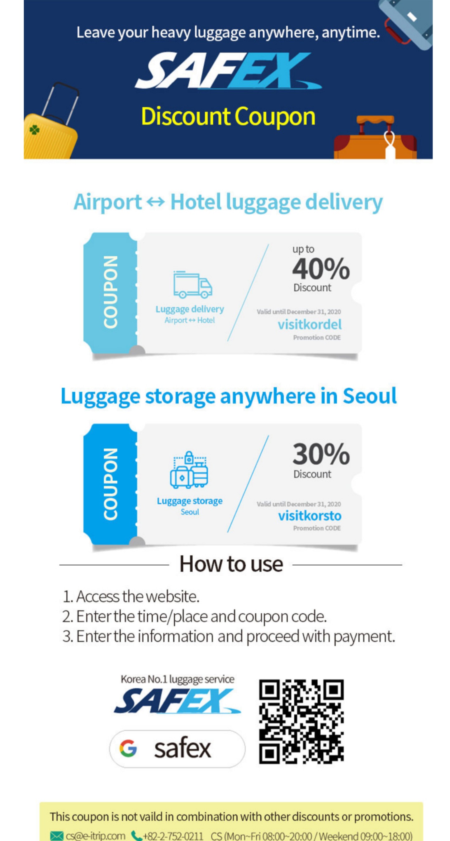 SAFEX(luggage delivery) coupon - 30%-40% OFF - Korea Food Coupon